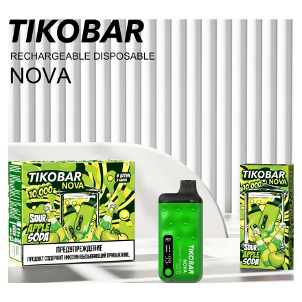 TIKOBAR Nova - Кислая Яблочная Содовая (Sour Apple Soda, 10000 затяжек) купить в Тольятти